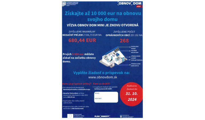 OBNOV DOM mini2 - Získajte až 10 000 eur na obnovu svojho domu