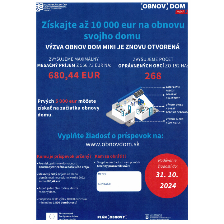 OBNOV DOM mini2 - Získajte až 10 000 eur na obnovu svojho domu